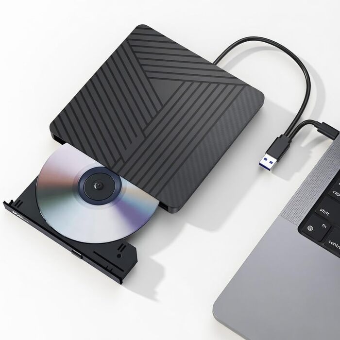 Зовнішній CD/DVD привід MOSWAG USB 3.0 та Type-C, оптичний багатофункціональний накопичувач +/-RW для PC, Mac, MacBook Pro, Linux, Win 11/10, чорний
