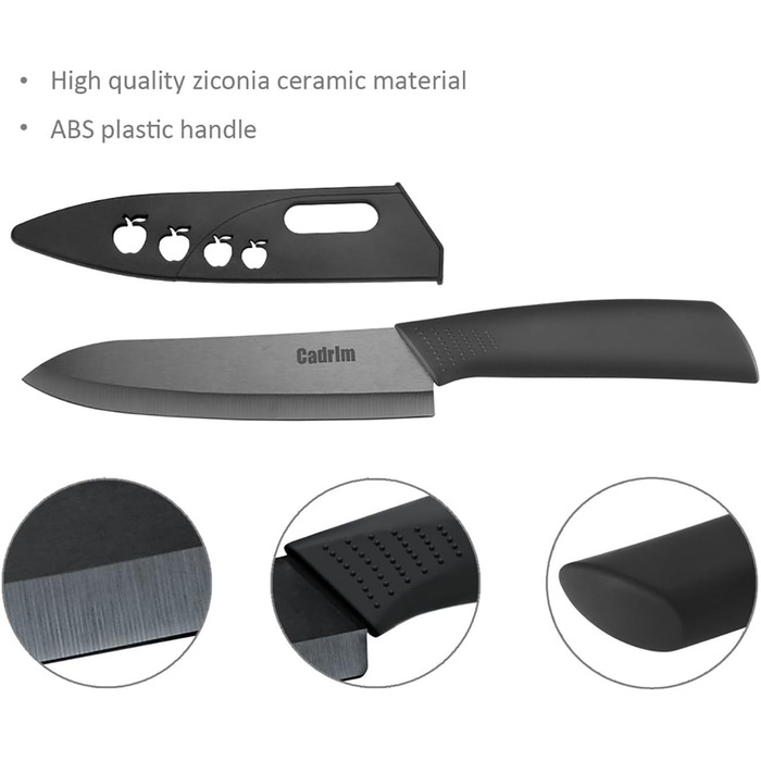 Набір керамічних ножів Cadrim (5 шт.): кухонні, для овочів, м'яса, з захистом леза | Чорний