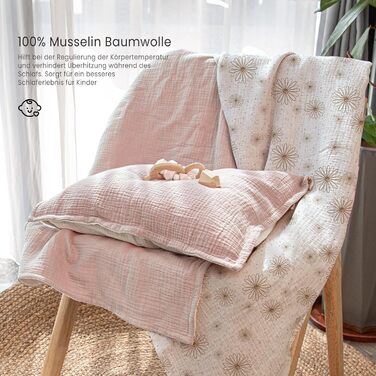 Комплект постільної білизни Lulumoon для дитячого ліжечка 100x135: простирадло 100x135 + наволочка 40x60 см з бавовни Oeko-TEX Standard – легкий та комфортний комплект для малюків (кремовий, з принтом гусячі пір'їнка, 100x135 см + 40x60 см)