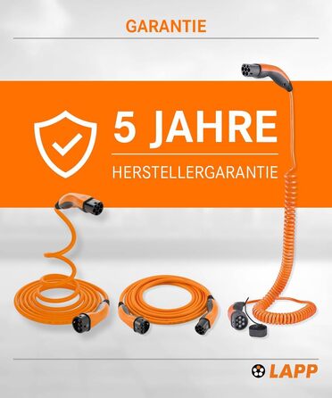 Кабель зарядки LAPP Mobility Typ 2 22 кВт, 7м - для електромобілів, 32А, 3-фазний, IP55, оранжевий