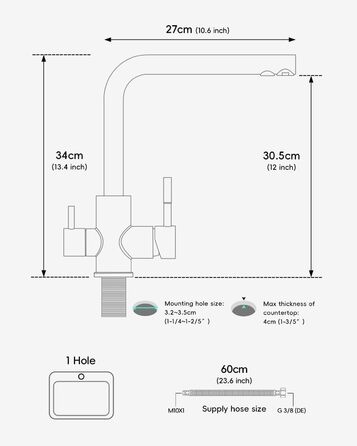 Чорний кухонний змішувач Appaso з висувною лійкою, 360° обертання, 2 режими струменя, для кухні | Нержавіюча сталь