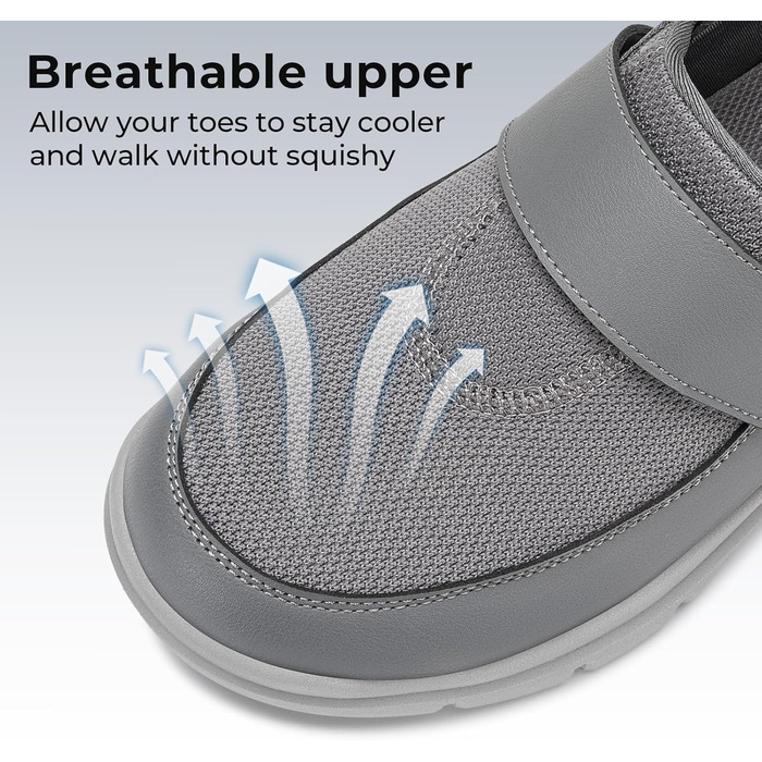 Домашні тапочки чоловічі FitVille для літніх людей та з широкою стопою, сліпони на липучці, розмір 41-50 (43 EU, сірий)