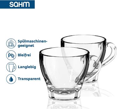 Sahm Cappuccino Glasses with Handles Set (6 PCS) - 180ml Cappuccino Cups Set - Dishwasher Safe - Ideal Teacups with Handles