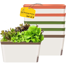 GardenBasix самополивний горщик-контейнер для кімнатних рослин, декоративний прямокутний вазон для квітів та трав, набір 6 шт., три кольори, для дому та саду
