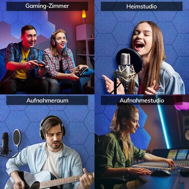 Акустичні гексагональні панелі TONOR самоклеючі для звукоізоляції, набір 12 шт, 30x26x1 см, зелені — шумопоглинаючі плитки для студії, офісу та геймерської кімнати