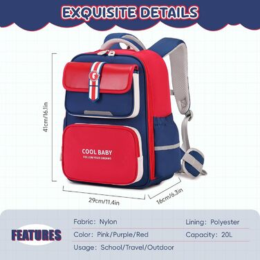 Шкільний рюкзак для дівчаток та хлопчиків, 1-4 клас, ергономічний, з нагрудним ременем, 2025, для дітей 6-10 років, знімний ремінь, світловідбиваючі елементи (червоний)