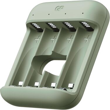 Зарядний пристрій GP Charge&Save для батарейок AA AAA з USB-C, 4 слоти, швидка зарядка, LED-індикатор, компактний дизайн