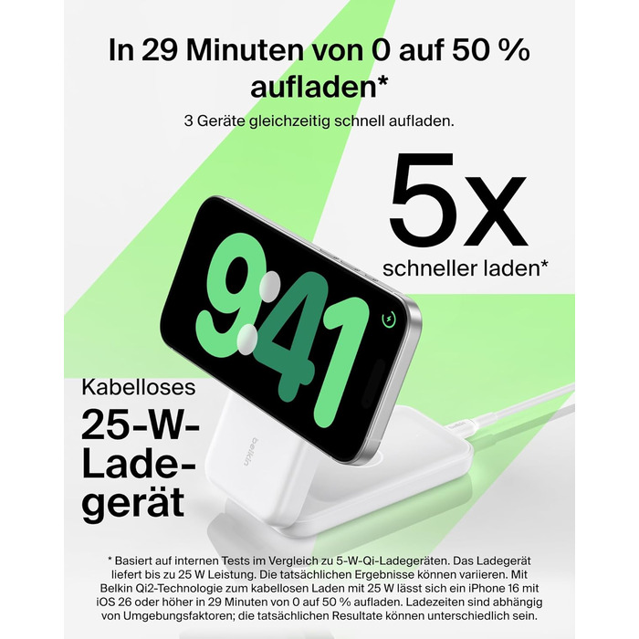 Зарядна станція Belkin UltraCharge 3 в 1 з Qi2.2, 25W, сумісна з MagSafe, для iPhone, Apple Watch, AirPods, Pixel, з адаптером 45W