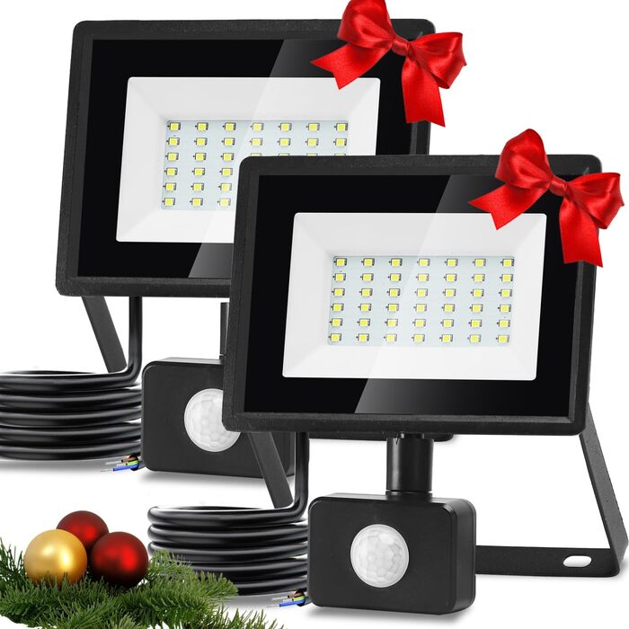 Aigostar 20W LED Flood Light with Motion Sensor Outdoor, 1650LM 6500K Cool White Outdoor Floodlight, IP65 Waterproof Spotlight, Outdoor Light for Garden, Courtyards, Garage, Hotel, 2PC (30W, 2PC)