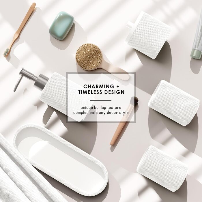 Набір аксесуарів для ванної кімнати Clara Clark, 5 предметів, салатовий колір. Включає: дозатор для мила, тримач для зубних щіток, стакан, склянка для ватних паличок, піднос для косметики.