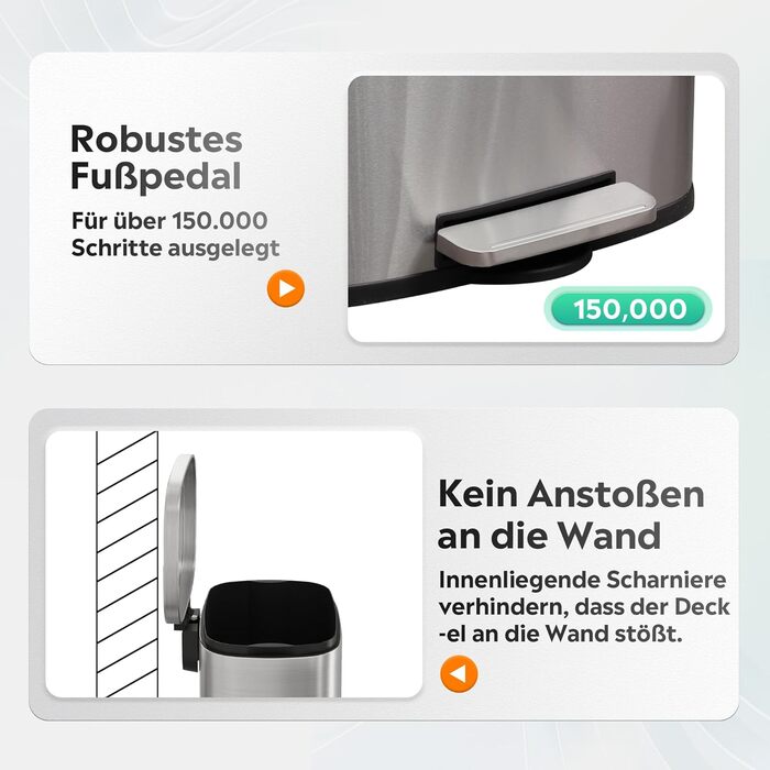 Відро для сміття WLIVE 50L з нержавіючої сталі з педальним механізмом та м'яким закриттям, для кухні, спальні, офісу, срібний