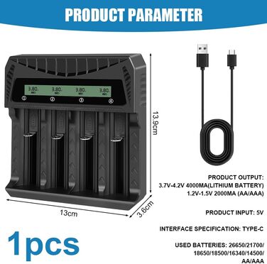 Зарядний пристрій для акумуляторів AXFEE: універсальна база для зарядки Ni-Mh/Ni-Cd AA AAA акумуляторів з LCD-дисплеєм та підтримкою 18650. Швидка зарядка 2000mAh. 4 слоти.