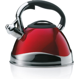 Kela Induction 3 L, Stainless Steel Camping Kettle, with secure pouring spout lid opening via button, VARUS, red glossy red Single