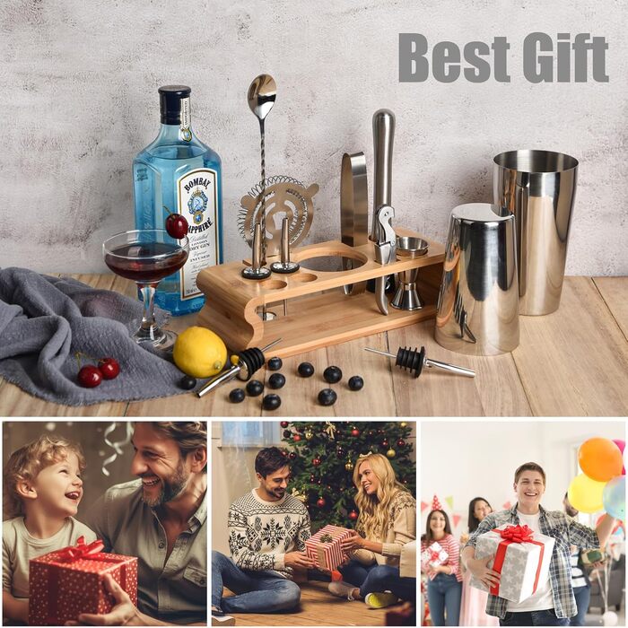 Набір для коктейлів Esmula 550/750 мл, 12 предметів, нержавіюча сталь, професійний набір бармена, подарунок для чоловіків та жінок, стильний набір для домашнього бару + буклет з рецептами