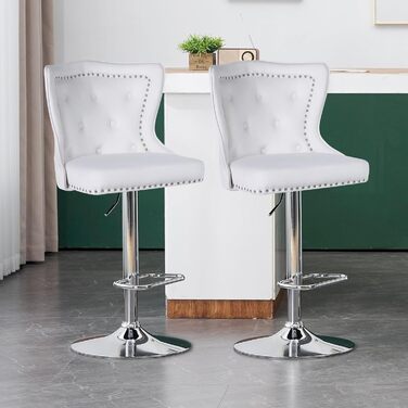Modern Velvet Bar Stools 2-Pack - Adjustable Kitchen Counter Stools with Lion Paw Pulls - 360° Swivel, Black (White Option), 4-Pack Available