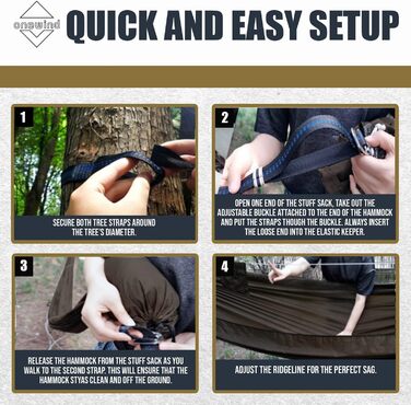 Onewind Premium 11' Camping Zippered Hammock, Single Portable Hammock with Mosquito Net and Tree Straps for Travel, Camping, Backpacking, and Hiking… (Braun, 335cm*162cm)