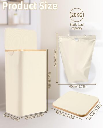 Laundry Basket with Lid 100L, Laundry Box with Bamboo Handles and Inner Pocket, Bamboo Laundry Collector, Large Capacity, Laundry Baskets, Foldable Laundry Baskets for Laundry Room, Bedroom, Bathroom (Beige)
