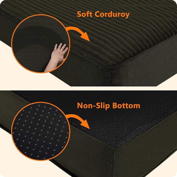 Ортопедичне ліжко для собак, 10 см товщина, для середніх та великих собак, знімний та пральний килимок, неслизьке дно, водонепроникне внутрішнє покриття, 112 см, оливковий колір