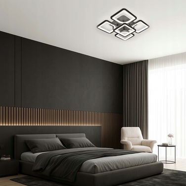 Сучасна стельова LED-люстра LEDLUX, чорна, на 6 точок, з пультом керування, 81 Вт