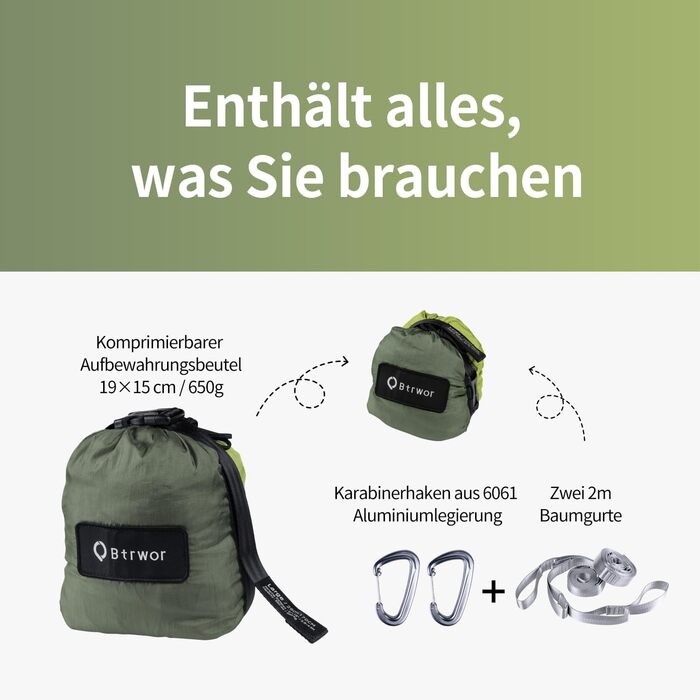 Гамак для відпочинку на відкритому повітрі на 2 особи | 300 кг | Гамак-матеріал нейлон, розмір 290x170 см, колір зелений