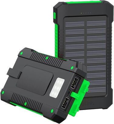 Портативний зарядний пристрій Solar Powerbank 8000 mAh з ліхтариком, чорно-оранжевий, одночасна зарядка 2 пристроїв (2x USB Type-A)