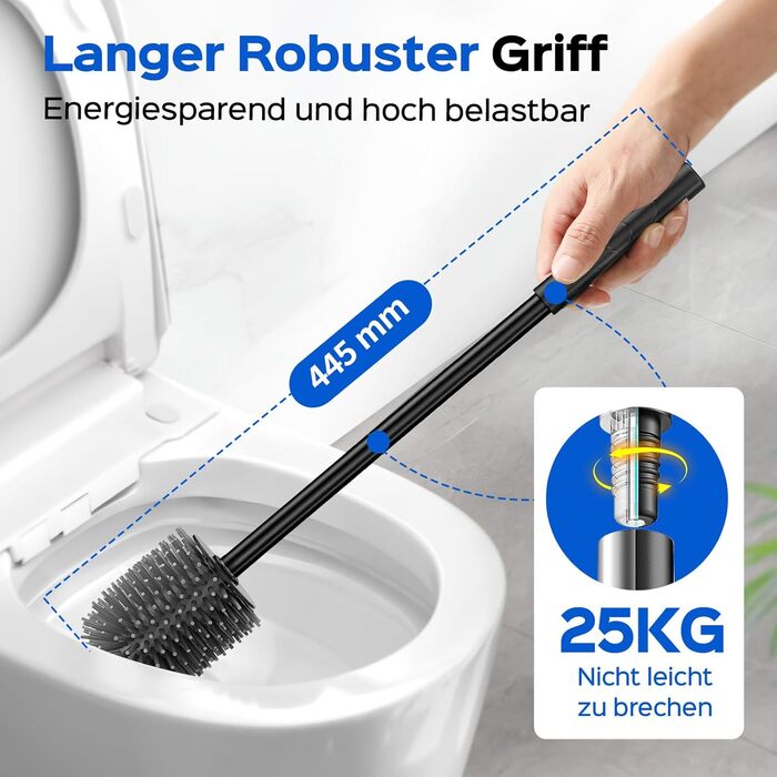 Набір для чищення унітазу Hamitor: щітка з силікону та нержавіючої сталі, кріплення на стіну без свердління, швидке висихання, для ванної кімнати (Чорний)