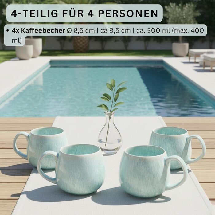 Набір кавових чашок з блюдцем Singer Paros, 8 шт., 160 мл, кераміка, кремовий колір, внутрішнє матування, преміум-якість