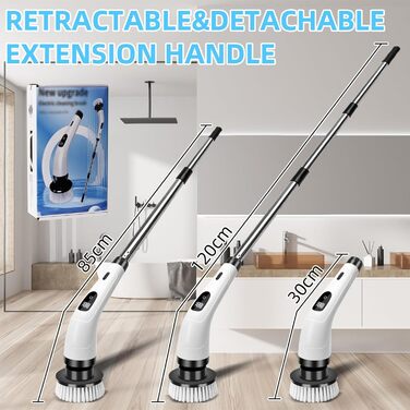 Електрична щітка для чищення Spin Scrubber бездротова з 8 змінними насадками, регульована ручка, для ванної, авто, кухні, плитки, підлоги