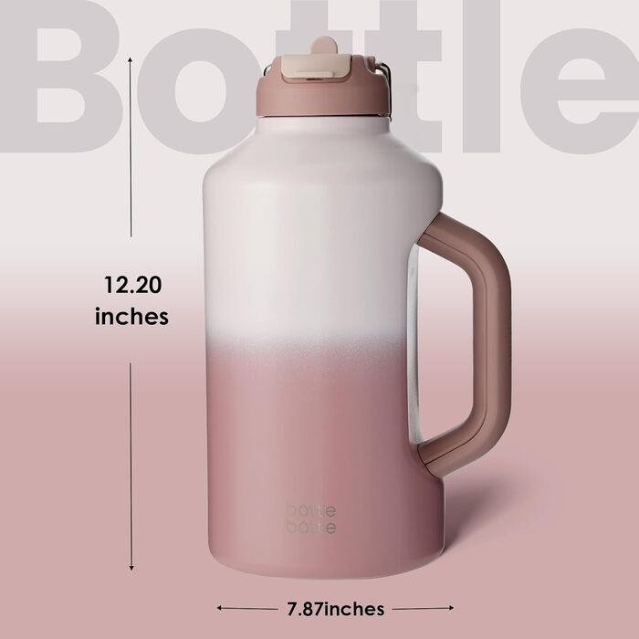 BOTTLE BOTTLE Insulated Water Bottle with Straw and Double Lid, Stainless Steel Sports Water Bottle for Men, with Handle, Vacuum Stainless Steel, for Workout and Sports, 1.8L, (Gradient Color)