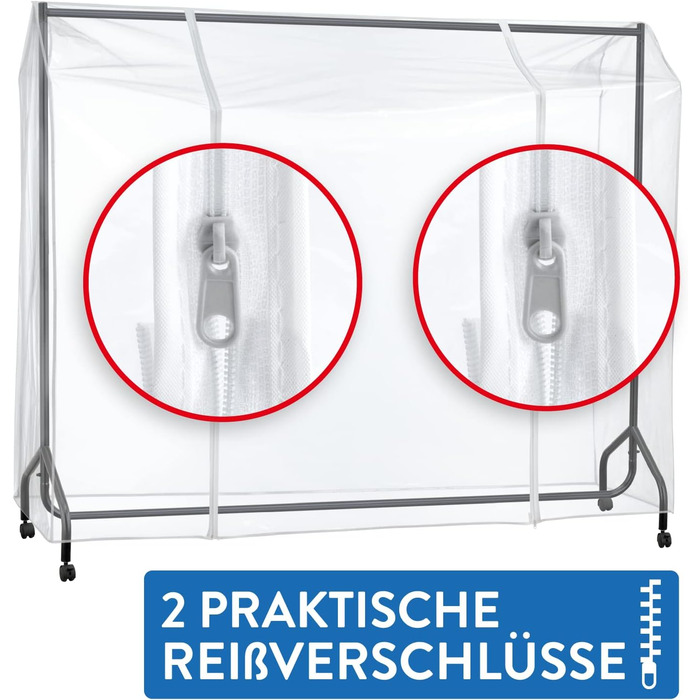 Tatkraft BIG Garment Rack Cover, Clothes Rack Cover, Plastic, Transparent, 2 Zippers, Extra Wide, L183 cm
