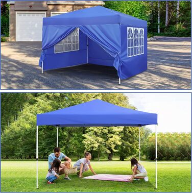 Gazebo, Leadyeah Pop-Up Pavilion with Sides, Foldable Camping Pavilion 2.5 x 2.5, Heavy-Duty Pavilion Tent, Completely Waterproof, 50+ UV Protection for Camping, Party - Beige (3mBlue)