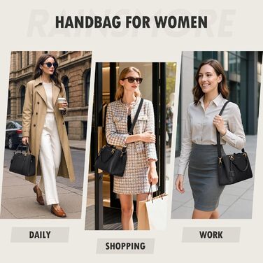 Сумка жіноча RAINSMORE середнього розміру з екошкіри, чорна. Сумка-тоут, сумка на плече, сумка через плече.