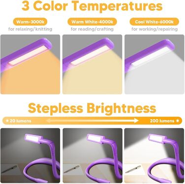 LED лампа на шию для читання Buch - 3 кольори, фіолетова. Лампа для читання в ліжку, в'язання, рукоділля. Подарунок для чоловіків.