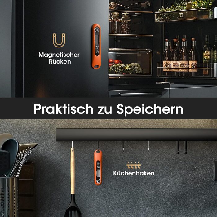 Цифровий кухонний термометр DOQAUS: для приготування, смаження та гриля. Швидкий LCD дисплей, автоматичне вмикання/вимикання.