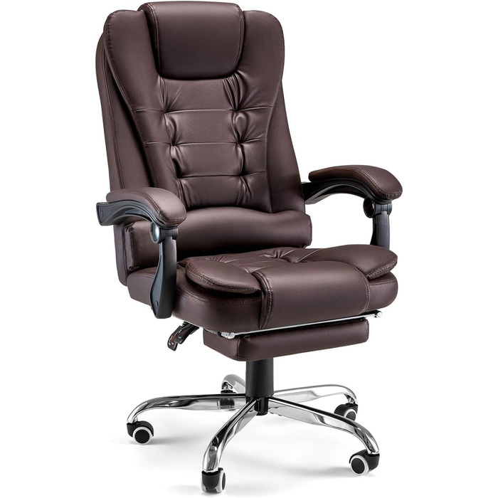 Крісло офісне YODOLLA, 200 кг, ергономічне, з регулюванням нахилу, комп'ютерне, з підніжкою, шкіряне (колір: коричневий)