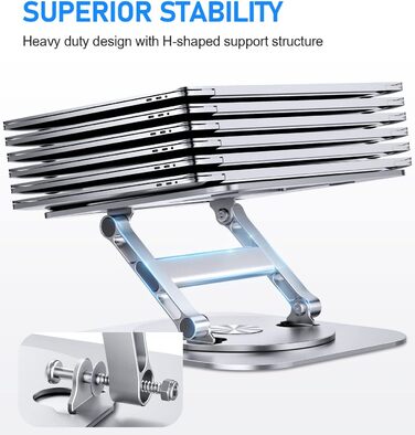 AOEVI Adjustable Laptop Stand with 360° Swivel Base - Ergonomic Foldable Laptop Riser for Desk - Compatible with MacBook Pro/Air & Notebooks up to 16 inches (Pro Silver)
