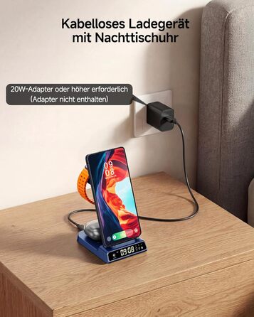 Бездротова зарядна станція 3-в-1 для Samsung Galaxy S26 Ultra, Watch 8/Ultra/7/6/5, Buds 4/4 Pro (Блакитна) - Швидка індуктивна зарядка