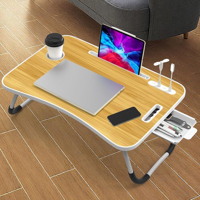 Столик для ноутбука в ліжко Huracan: регульований, з USB, підсклянником та ящиком (60x40 см, чорний)