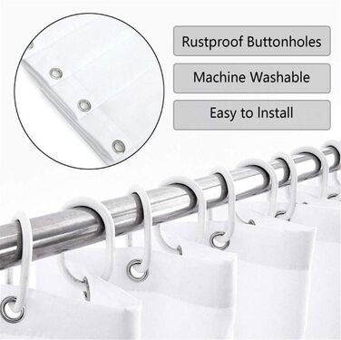 Шторка для душу 180x200 см, біла, антигрибкова, з люверсами. Шторка для ванни з квітами, водонепроникна, сіра, з малюнком рослин, миється.