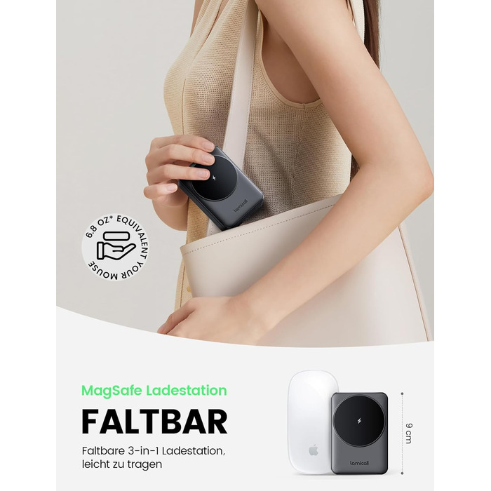 Зарядний станція Lamicall 3-в-1 для MagSafe: iPhone, Apple Watch, AirPods. Складана, портативна, бездротова. Сумісна з iPhone 17/16/15/14 Pro Max Plus Air.