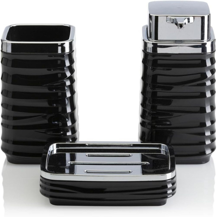 Набір для ванної кімнати HowHomely: щітка для унітазу, сміттєвий бак, дозатор мила, мильниця, чорний/сріблястий