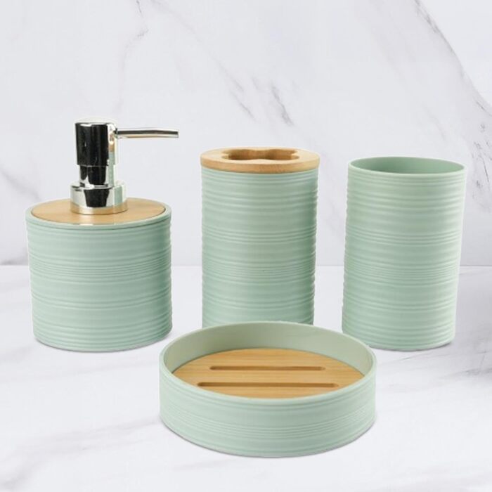 Набір аксесуарів для ванної кімнати Perfk: дозатор мила, тримач зубних щіток, стакан для ополіскувача, зелений