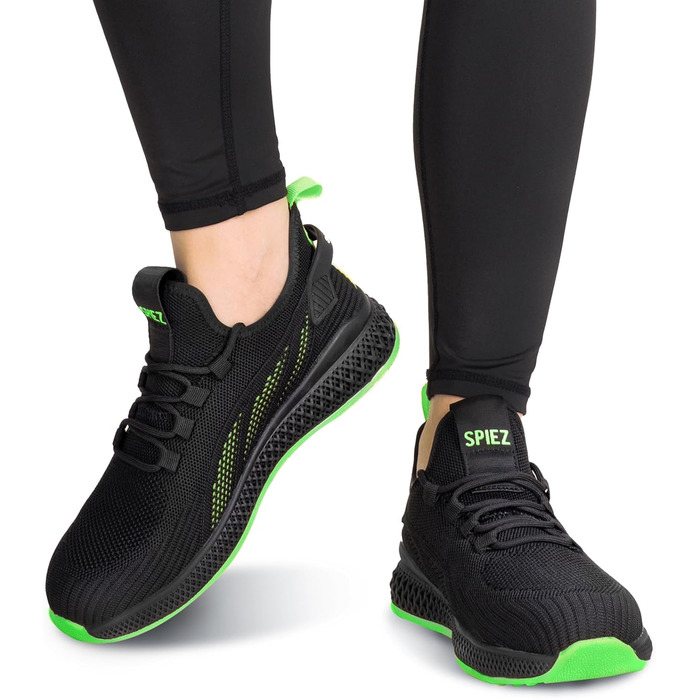 Захисні черевики SPIEZ Unisex з металевим носком, антипрокольні, легкі робочі кросівки для жінок та чоловіків, дихаючі, модні, чорно-зелені, 44 EU