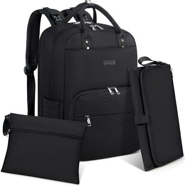 RAINSOMORE Backpack Diaper Bag - Backpack with Changing Pad - Large On-the-Go Diaper Bag - Multifunctional Baby Bag for Mom and Dad - Black