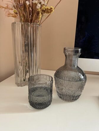 Curator Home Vintage Glass Carafe with Lid & Matching Drinking Glass – 750 ml Capacity – Elegant Glass Jug for Water, Juice, or Wine – Stylish Home Decor for Kitchen or Dining Room (gray)