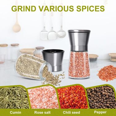 Набір ручних мельниць для солі та перцю 2 шт. з регульованим керамічним жорном, 180 мл