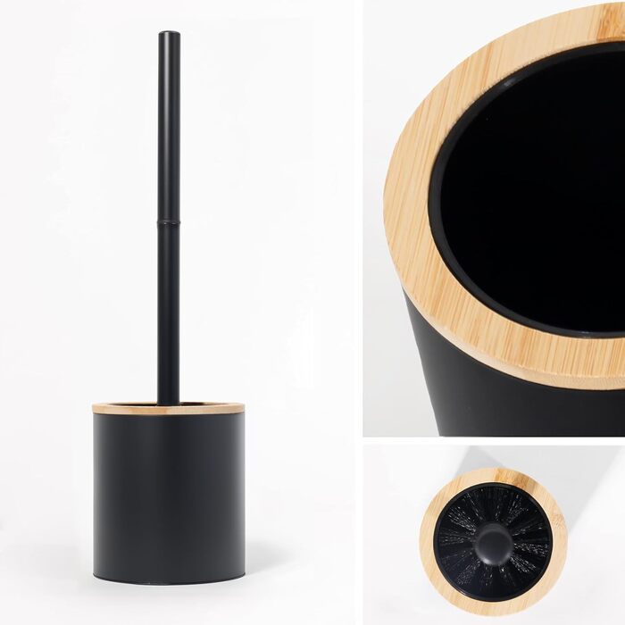 Набір для туалету Greelue: щітка для унітазу з дерев'яною ручкою та підставкою з нержавіючої сталі, чорний