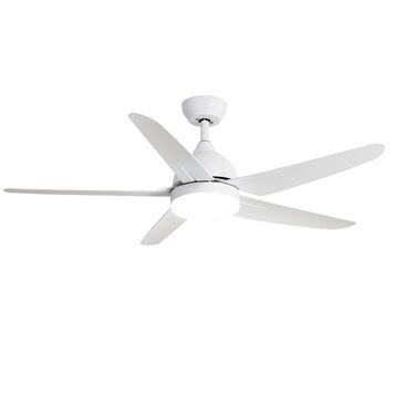 Стеляний вентилятор FINXIN з LED-лампою 132/122 см для спальні, вітальні, їдальні. Включає мотор, пульт керування (5 лопатей, білий)