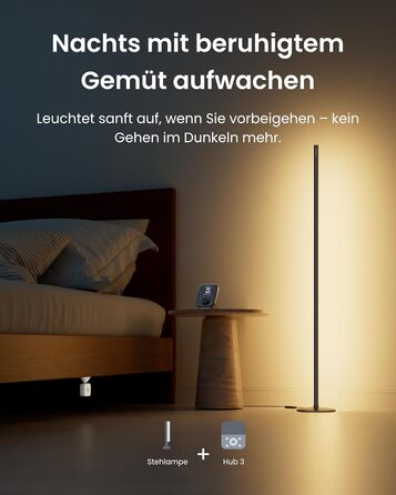 SwitchBot LED торшер для вітальні з RGBCC, керування через додаток, сумісний з Apple Home, Alexa, Google Home, чорний, з режимами сцени та музики