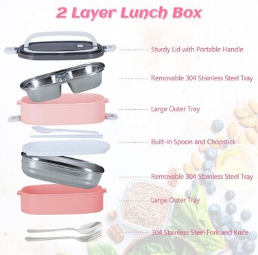 Ланчбокс дорослий з сумкою, б/дос. контейнер для їжі для дітей з 3 відсіками, вил. витікання, мікрохвл. б/дос. бенто-бокс для роботи, школи, пікніка, подорожей (рожевий)